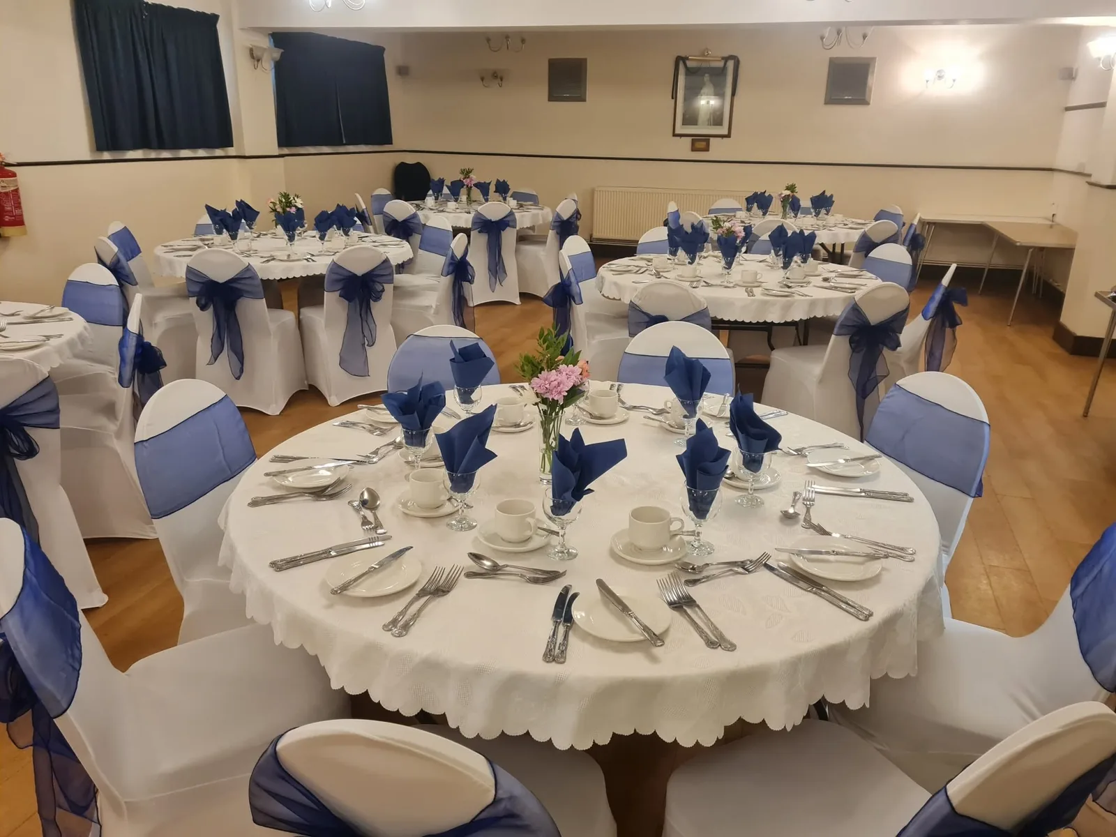 Dining hall laid out for a function