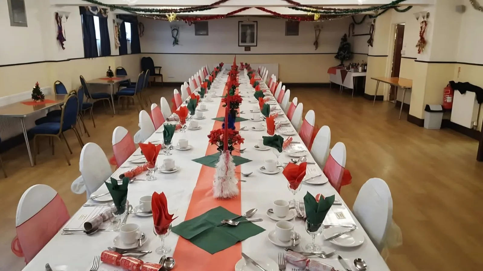 Dining hall set for a celebration at Hythe Masonic Centre